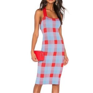 Parker Ayla Knit Midi Dress Plaid Red Blue Size Small
